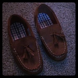 Carters brown faux leather loafers.